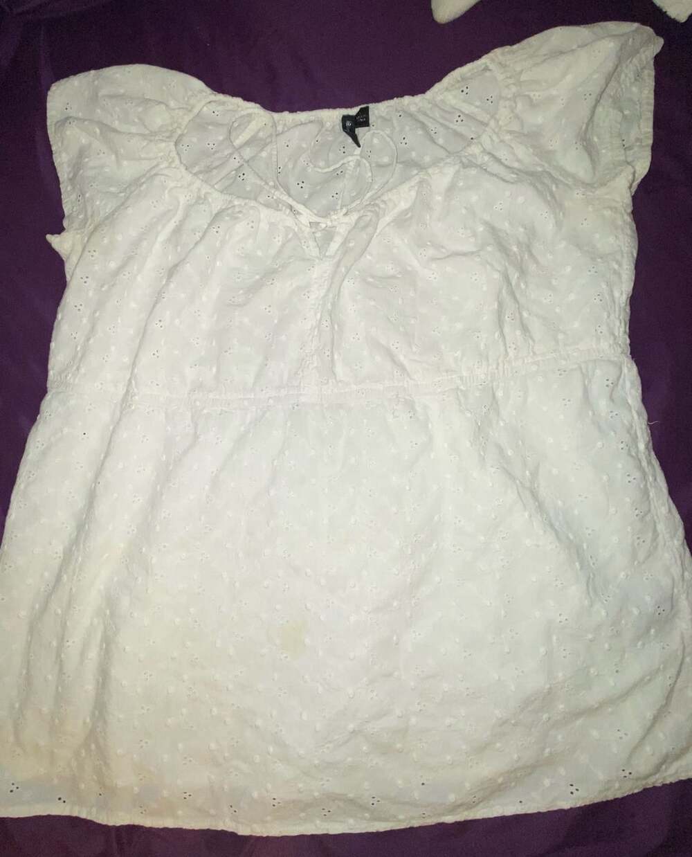 Essentials By ... White Eyelet Cap Sleeve Babydoll Top Size Large
